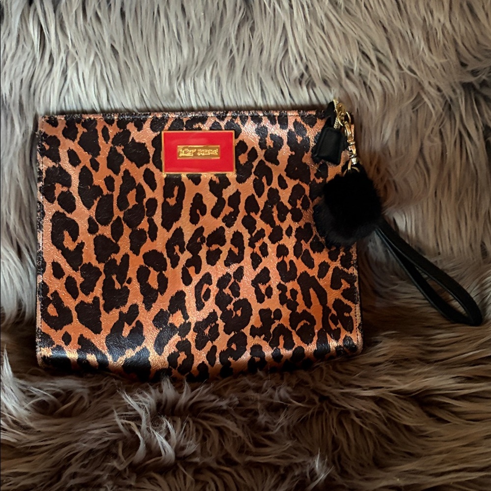 Betsey Johnson Leopard Print Wristlet - Black and Brown